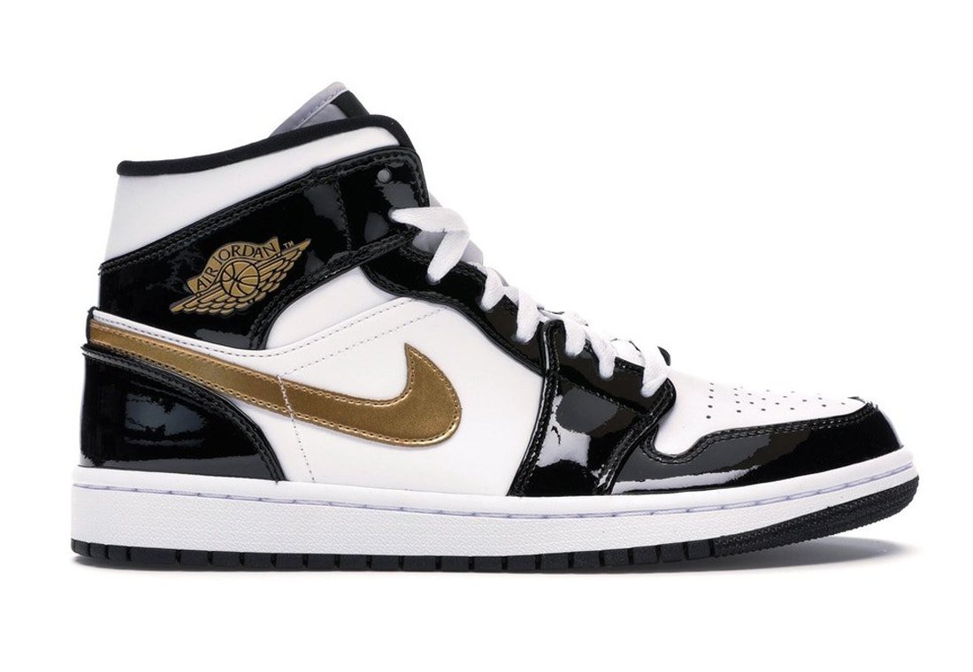 Jordan 1 Mid Patent Black White Gold | Sneaker Cream