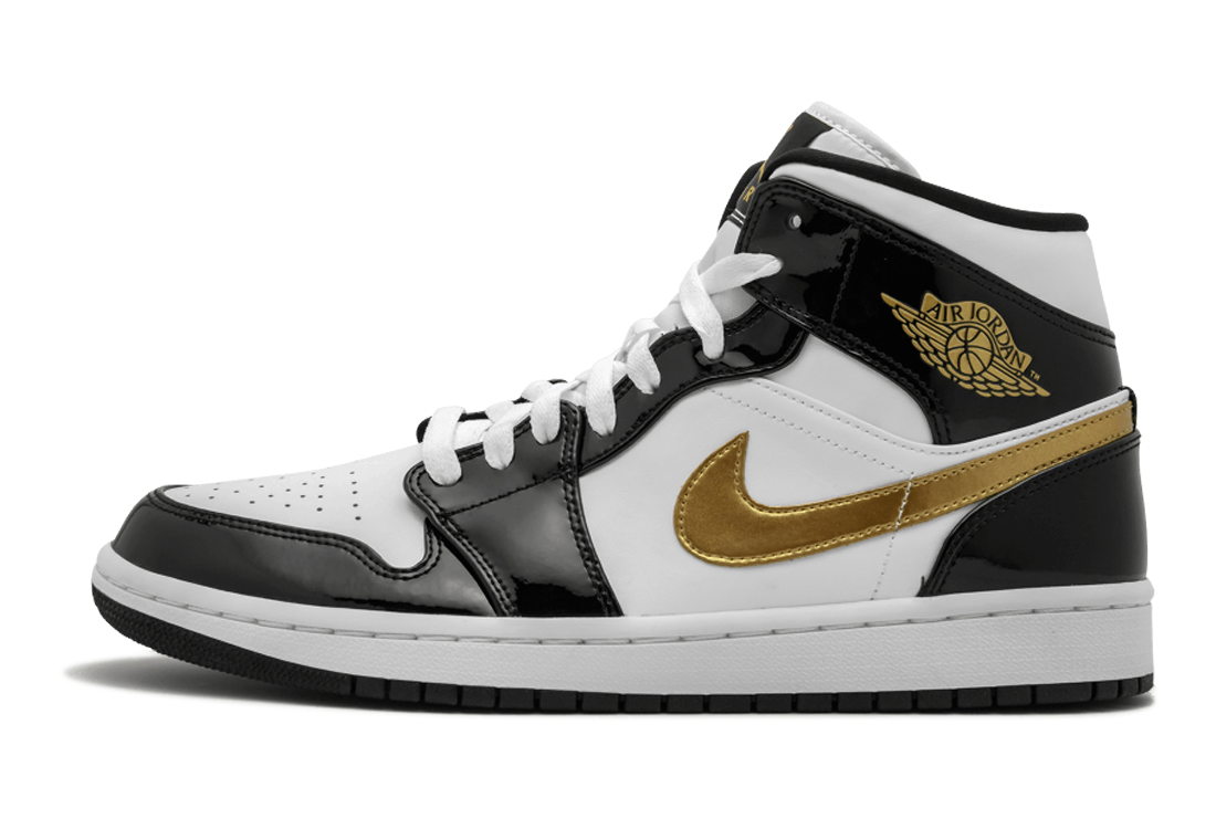 Jordan 1 Mid Patent Black White Gold | Sneaker Cream