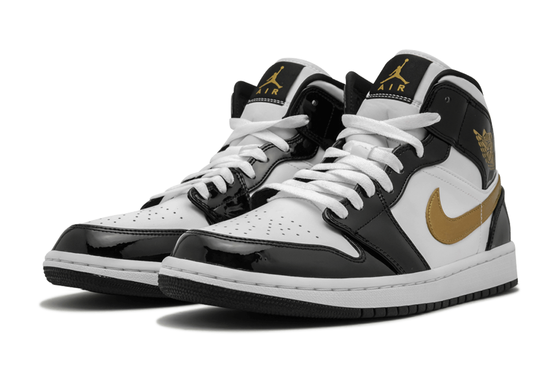 Jordan 1 Mid Patent Black White Gold | Sneaker Cream