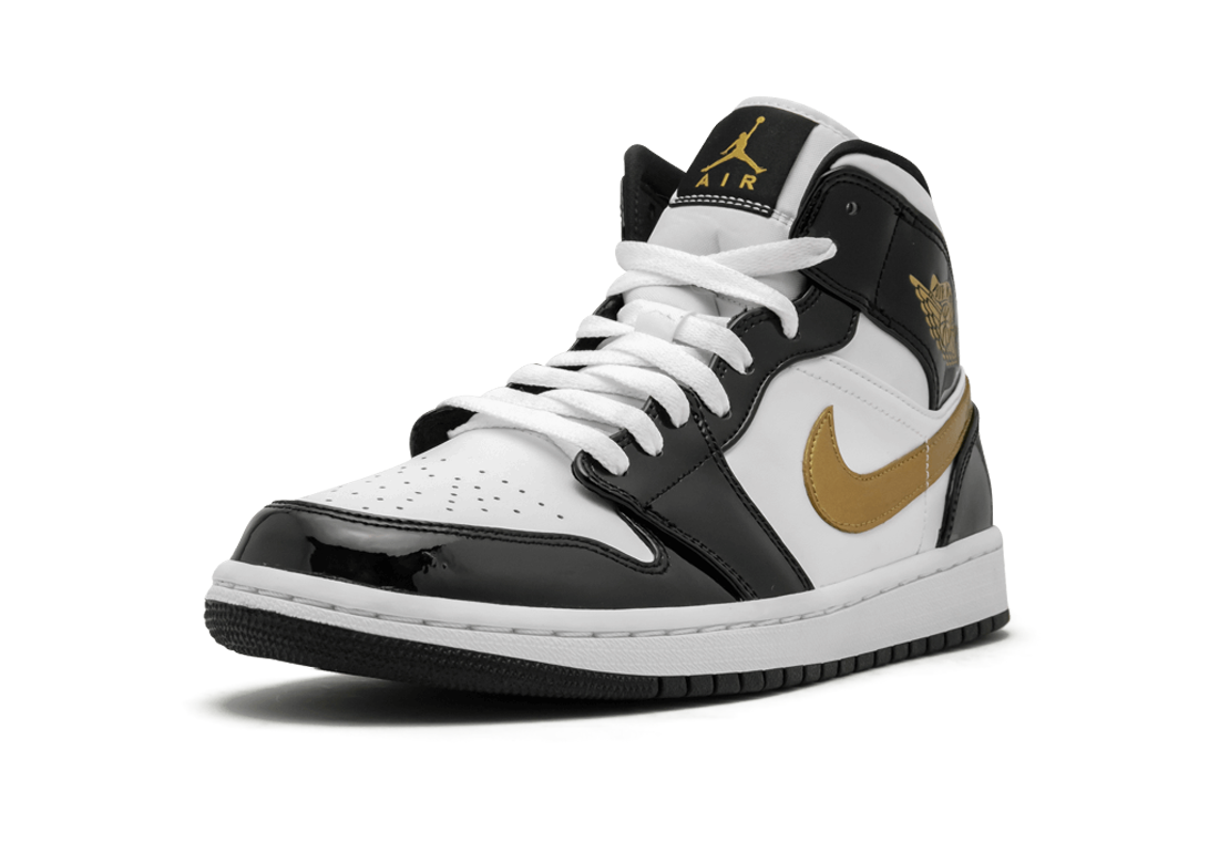Jordan 1 Mid Patent Black White Gold | Sneaker Cream
